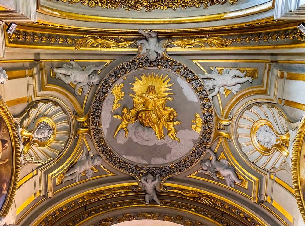 Golden Virgin Mary Angels Statues Ceiling Basilica Santa Maria in Traspontina Church-Rome